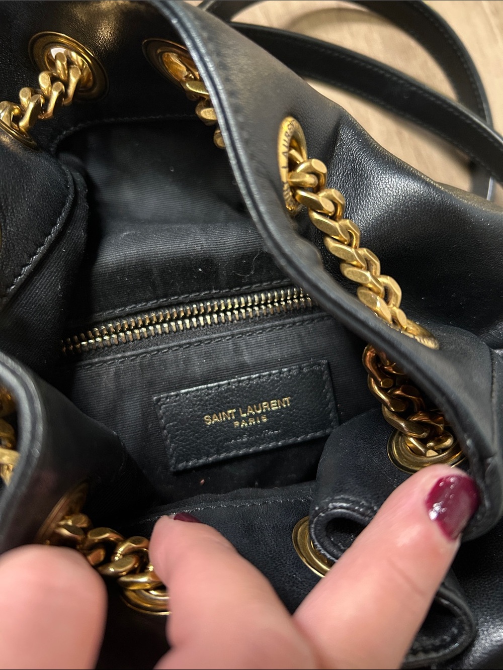 Saint Laurent Black Leather Drawstring Backpack with Gold Hardware - Picture 11 of 11